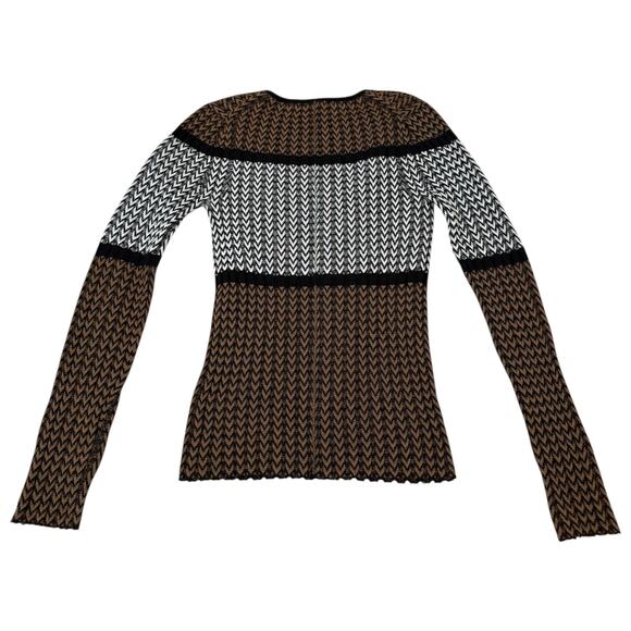 Helmut Lang Tri Color Crewneck Sweater Herringbone Merino Wool Camel Brown Small - Picture 8 of 11